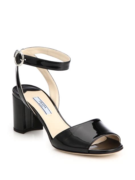 prada saffiano leather block-heel sandals|Black Saffiano Patent Leather Sandals .